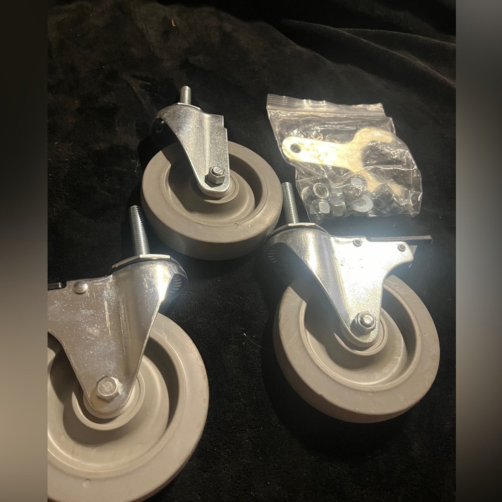 3 Heavy Duty Swivel Caster Wheels . 1”x5” w/ washers, bolts and wrench . New